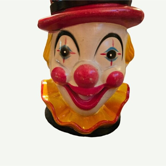 Vintage 1960's Coin Bank Smiling Circus Clown  Bank Hard Plastic Carnival Prize - Picture 11 of 14